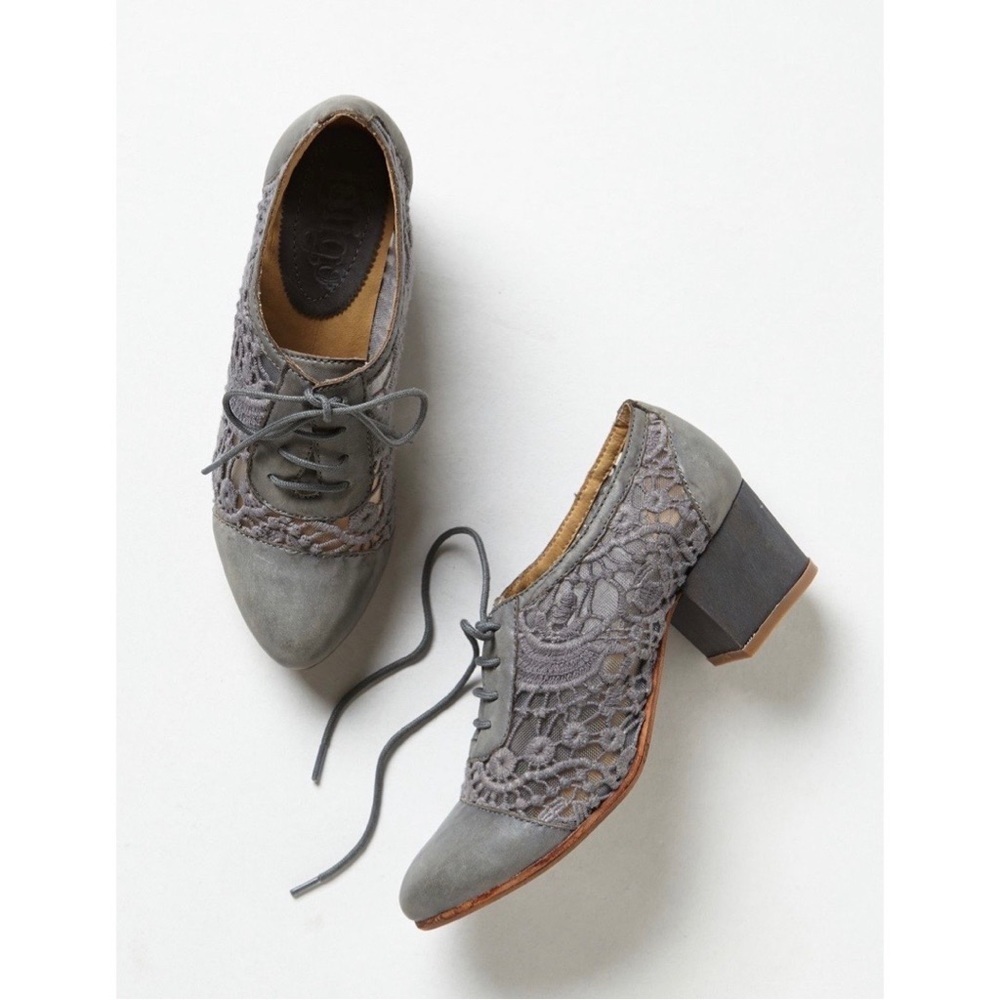Anthropologie Latigo‎ Mystique Leather & Lace Oxford Shoes Smoke Grey 6